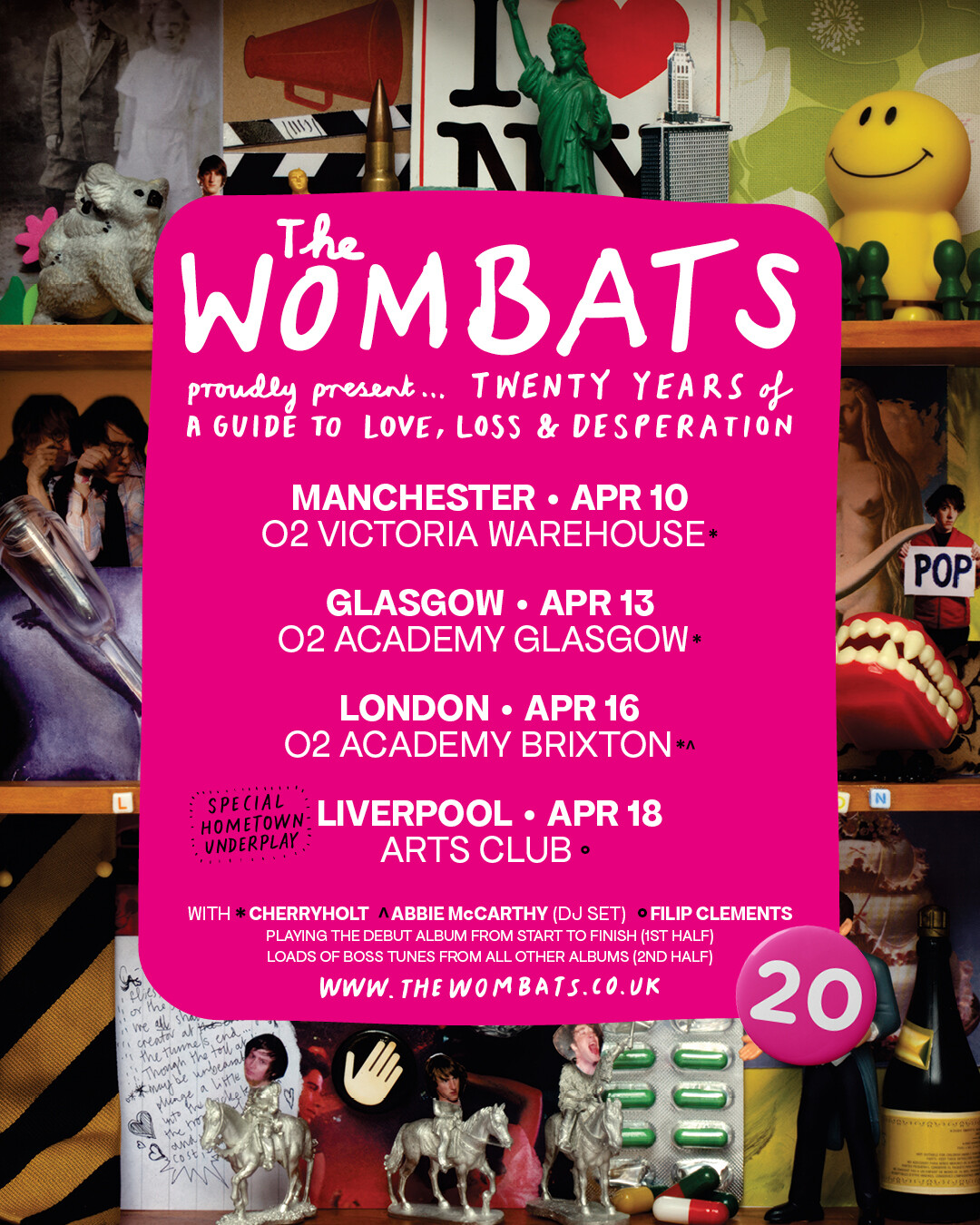 The Wombats twenty years of A Guide to Love, Loss & Desperation UK tour poster.